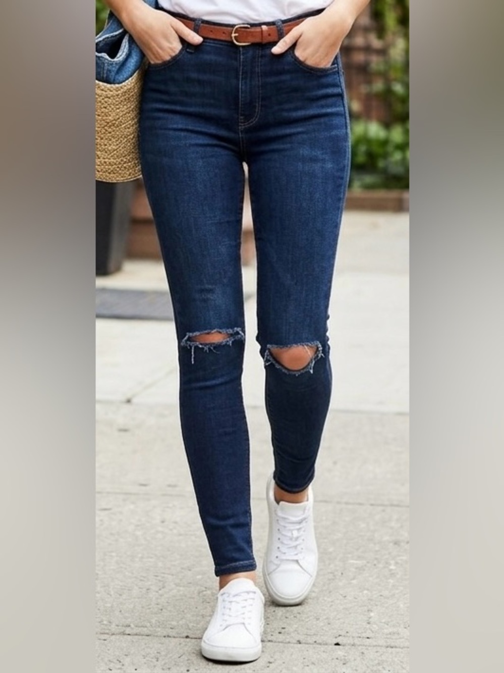 Topshop Moto Joni High-Waisted Skinny Jeans Distressed Blue Size 26